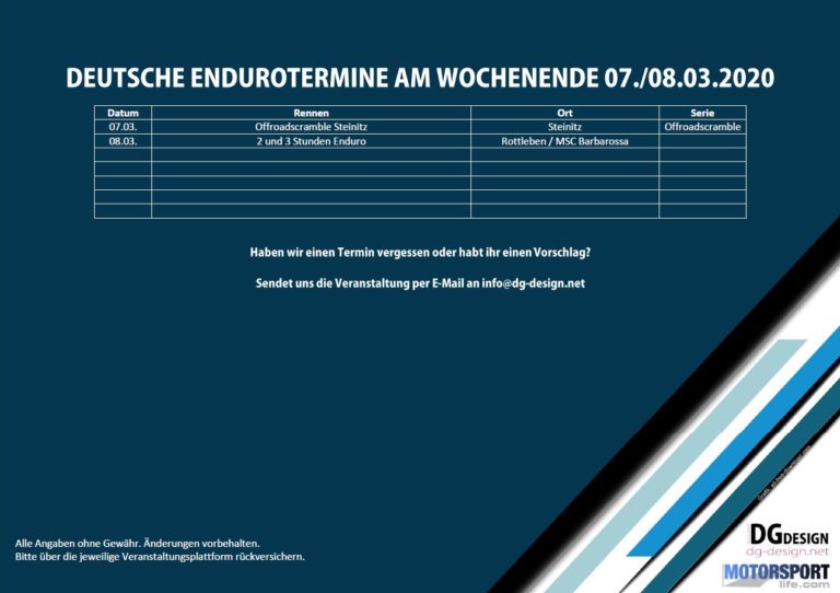 Enduro Termine am Wochenende 07./08.03.2020